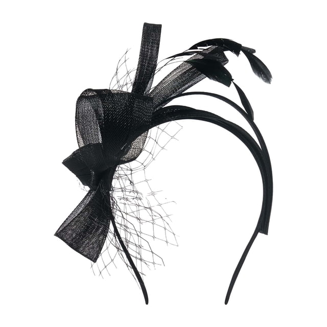 XASZHN Knot Headband for Commute Versatile Bridal Feather Hair Accessory with Bow Black_001 One Size