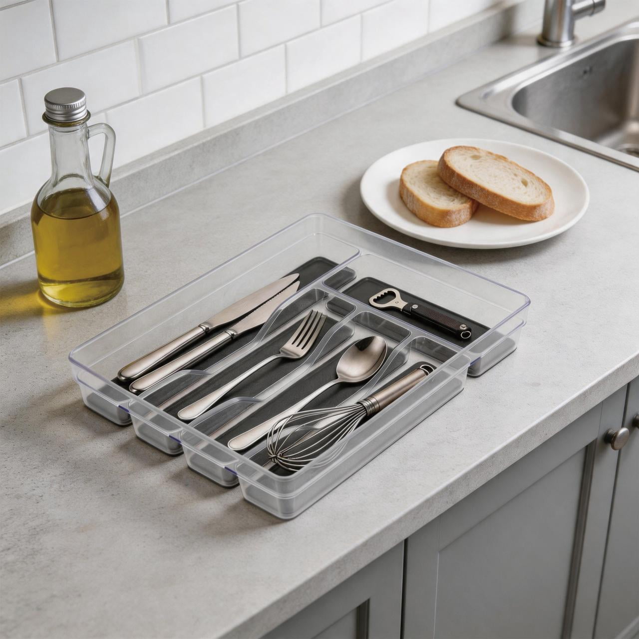 Mainstays Plateau à Couverts en Plastique Antidérapant, range-ustensiles de cuisine pour tiroir, lot de 1