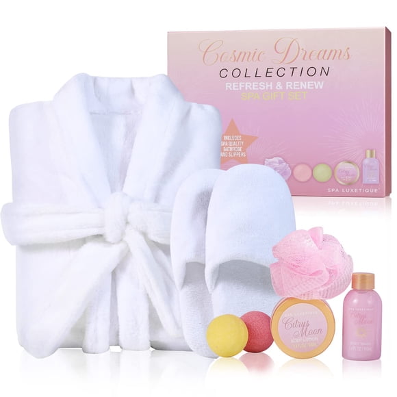 Spa Luxetique Robe and Slippers Spa Set Women, Valentines Day Gifts for Wife, 6pcs Flannel Soft Bath Robe, Bath and Body Works Bath Sets with Slipper