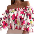 thumbnail image 2 of CEHVOM Ladies Summer Fashion One-Shoulder Three-Quarter Sleeve Print Chiffon Top, 2 of 4
