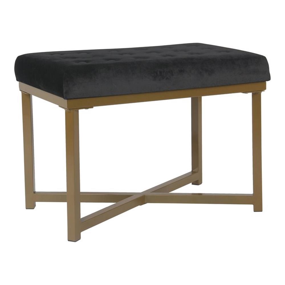 HomePop Velvet Tufted Ottoman with Metal Base, Black