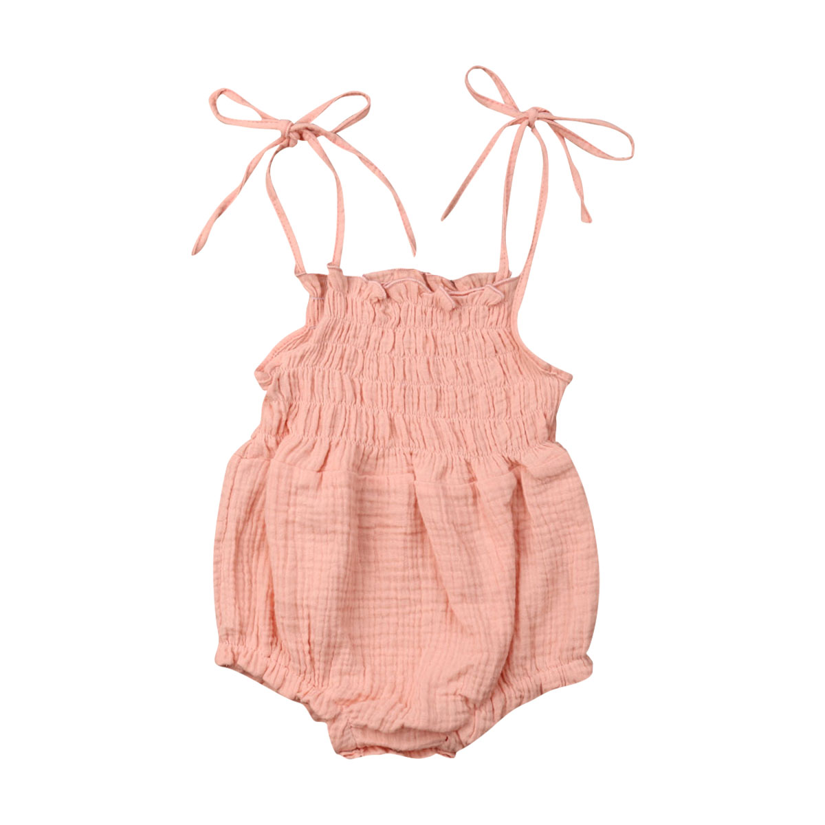 Opperiaya Infant Summer Cotton Sling Romper Lace Up Stretch Ruched Jumpsuit