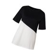 thumbnail image 3 of Femmes T-shirt Couleur Bloc Court Top Femmes Couleur Bloc Manches Haut Col Rond, Noir, M, 3 of 6