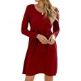 thumbnail image 3 of Women High Waist Long Sleeve Crew Neck Solid Color Pleated Mini Dress, 3 of 4