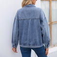 thumbnail image 5 of WRKEKC Veste en Denim pour Femme Camionneur Classique à Manches Longues Col Sans Capuchon Poids Moyen Extensible Incontournable Confortable Décontractée pour Tous les Jours pour l'Automne Bleu TG, 5 of 5