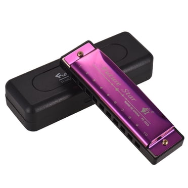 Key of C Diatonic Harmonica Mouthorgan with ABS Reeds Mirror Surface Design 10 Holes Blues Harmonica Perfect for Beginners Professional Students Kid Purple