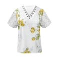 thumbnail image 4 of EGNMCR T-Shirts pour Femmes Femmes Mode Été Pli Imprimé Régulier Femmes Manches Courtes Col en V Bouton Haut, 4 of 5
