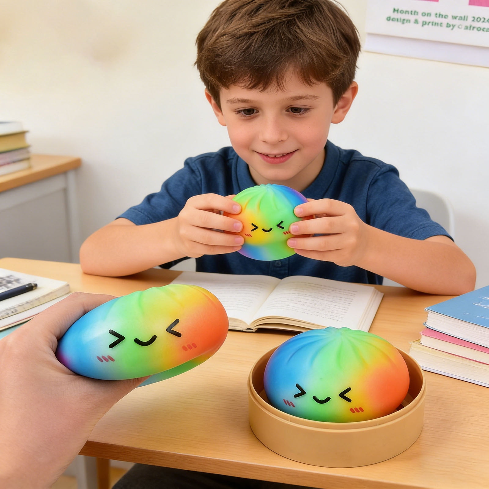 Jouet Anti-stress Ravioli Arc-en-ciel – 8,5 Cm, 4 Expressions, Pour Enfants Et Adultes
