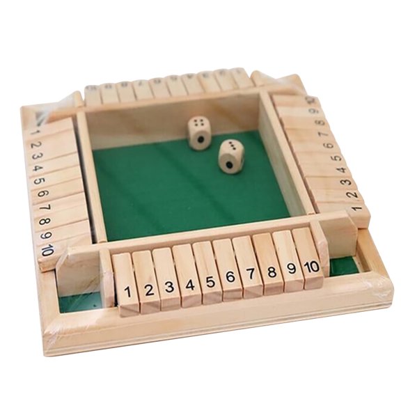 SNNROO Jeu de dés à 4 Voies pour Joueurs, Jeu de Société en Bois avec Couvercle Rabattable, Taille Voyage pour Apprentissage des Chiffres Enfants Adultes Classe Maison Pub (2-4 Joueurs)