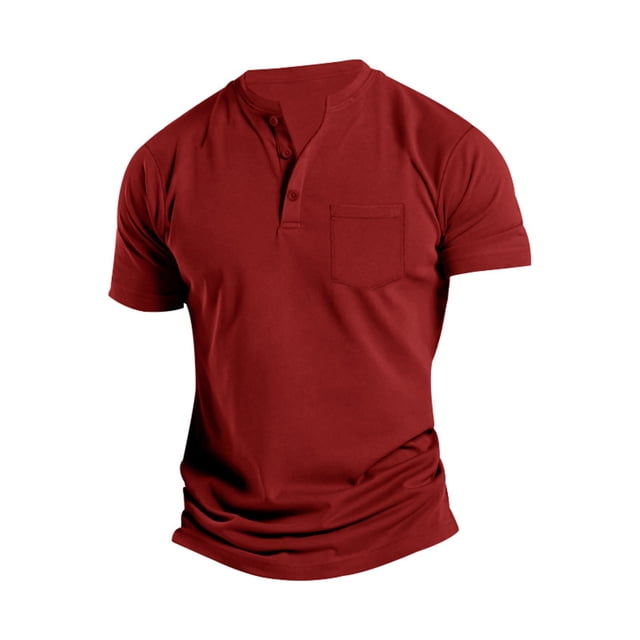 FAIWAD Men's Short Sleeve Shirts Button Casual Slim Mock Neck Basic Tees Summer Solid Color Workout Tops
