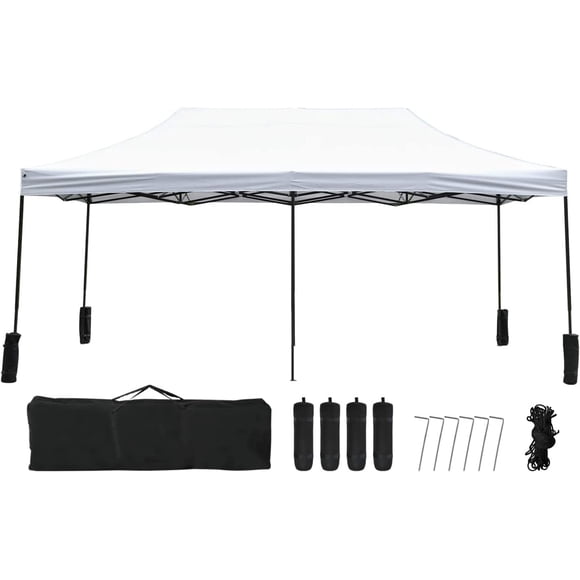 FDW 10x20 Pop Up Canopy Tent, Portable Folding Gazebo, Backpack Bag, EZ Setup Sun Shade for Party, Wedding, Outdoor Events, Better Airflow, White
