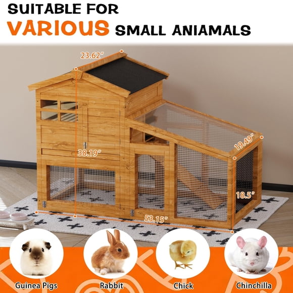 QinaQin Double Layer Rabbit Hutch, Wooden Bunny Cage with Run, Yellow