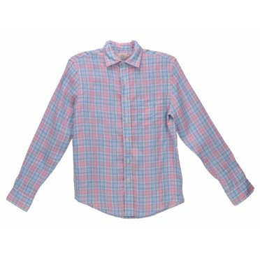Faherty Chemise Décontractée pour Homme en Lin à Carreaux Rose / Bleu Ventura à Boutons - P