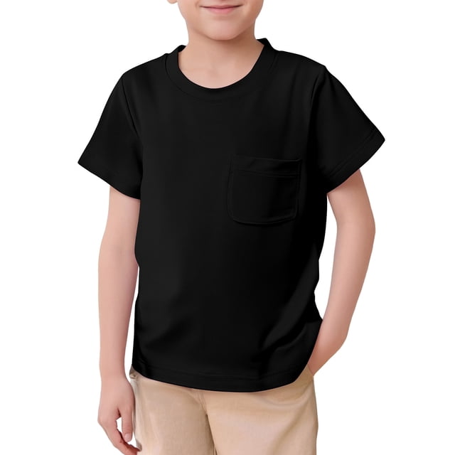 Hiiyo Big Boys T-Shirt Solid Color Short Sleeve Pocket T Shirt, Sizes 2-13