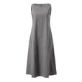 thumbnail image 3 of HKEJIAOI Robes Décontractées pour Femmes Offres Liquidation Cadeau de la Saint-Valentin Mode Femmes Uni Confortable Été Col Rond Dames Poches Robe Sans Manches Gris, 3 of 7