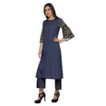 thumbnail image 3 of Moomaya Ensemble Kurta Ethnique Imprimé Palazzo à Col Rond en Coton Slub pour Femmes Grande Taille, 3 of 5