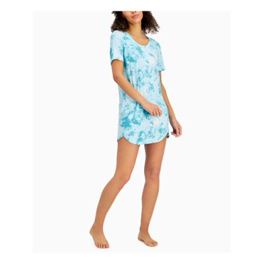 JENNI Chemise de Nuit à Manches Courtes Côtelées Turquoise TP