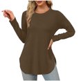 thumbnail image 1 of Yuyuzo Womens Tops Crew Neck Long Sleeve Side Split Solid Color Loose Casual Basic Fall Tunic Top, 1 of 5