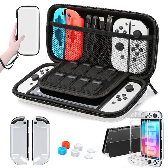 SUWHWEA Witch Model Carrying Case 9 In 1, Accessories Kit For Switch 2021 With Attachable Protective Case