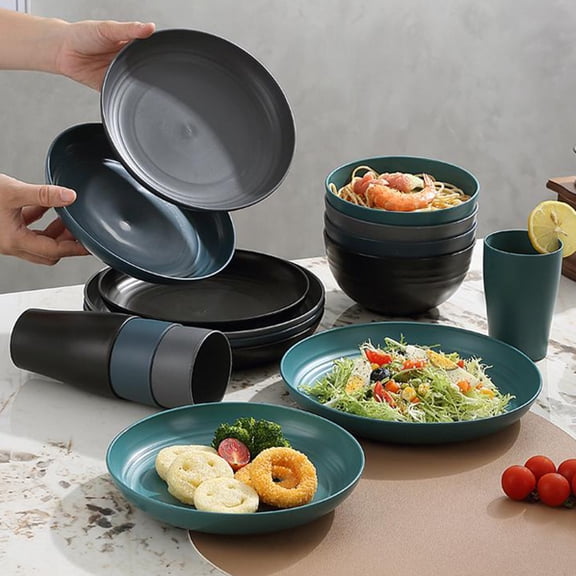Plates and Bowls Sets,Dinnerware Sets 16 Pieces Dinner Set,Plates Pasta Bowls Soup Bowls Dish Sets,Dark Colored Bowls Cups and Plates Set for Dinner Soup Bowls Plates and Cups Tableware Gift Set