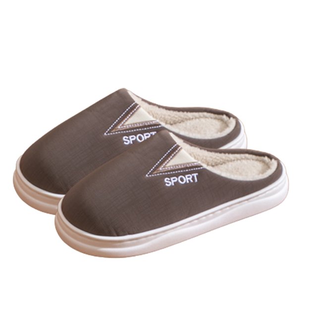 Mens and Womens Furry Slippers Cloth Cover Solid Color Memory Foam Thick Bottom Soft Sole Waterproof Comfortable Non-Slip Warm Winter Home Slippers Coffee