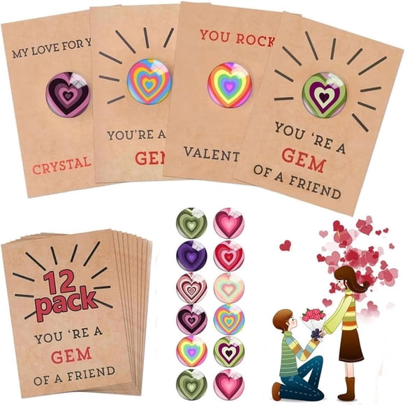 Matoen Pack Of 12 Valentine's Day with Heart Shaped Crystals Valentine's Day Gift Exchange Classroom School Party