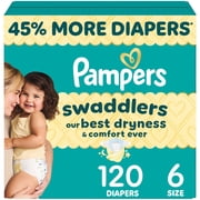 Pampers Swaddlers Diapers, Size 6 (23-44 lbs), Absorbent, Keeps Baby Dry and Comfortable, Skin Safe Disposable Baby Diaper