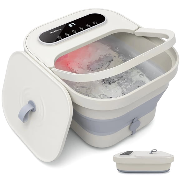 MaxKare Bain de Pieds Pliable avec Chaleur, Bulles et Vibration, Fonction 3 en 1, 6 Rouleaux de Massage, Pédicure pour les Pieds à Domicile, Blanc