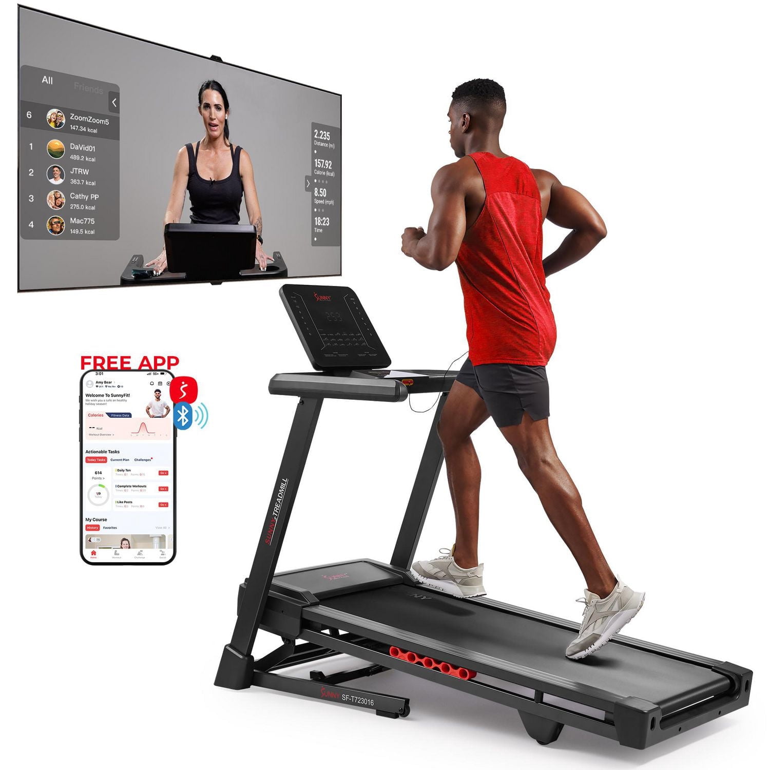 Sunny Health & Fitness Treadmill Elite Smart Auto Incline for Home Use, 20” Wide Running and Walking Deck, Flex Shock Suspension with 300 LB Weight Capacity Bluetooth SunnyFit App - SF-T723016