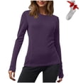 thumbnail image 1 of Yuyuzo Chandails à Manches Longues pour Femmes, Couche de Base Thermique Légère, T-Shirts à Col Rond, Hauts Chauds et Confortables avec Chaussettes, 1 of 7