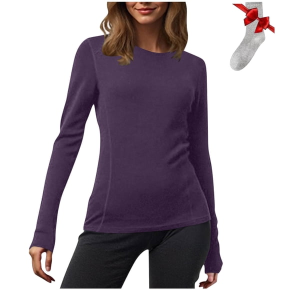 Women's Thermal Base Layer 2025 - Long Sleeve Thumbhole Shirt | Lightweight Layering Top with Gift Socks