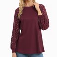 thumbnail image 1 of Pull en Tricot Fin à Col Rond pour Femmes Pull à Manches Longues avec Manches en Dentelle Ajourées, 1 of 7