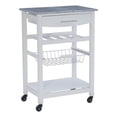 thumbnail image 1 of Riverbay Furniture Pine Wood White Kitchen Island Rectangular Food-Safe Granite Top Locking Casters, 1 of 13