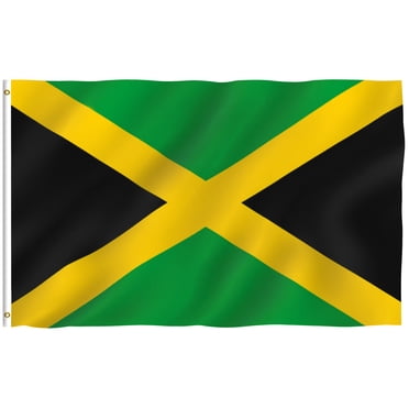 Anley Fly Breeze Drapeau de la Jamaïque 3 X 5 Pieds - Couleur Vive et Résistant à la Décoloration UV - Entête en Toile et Double Piqûre - Drapeaux Nationaux Jamaïcains en Polyester avec Oeillets en Laiton 3 X 5 Pi