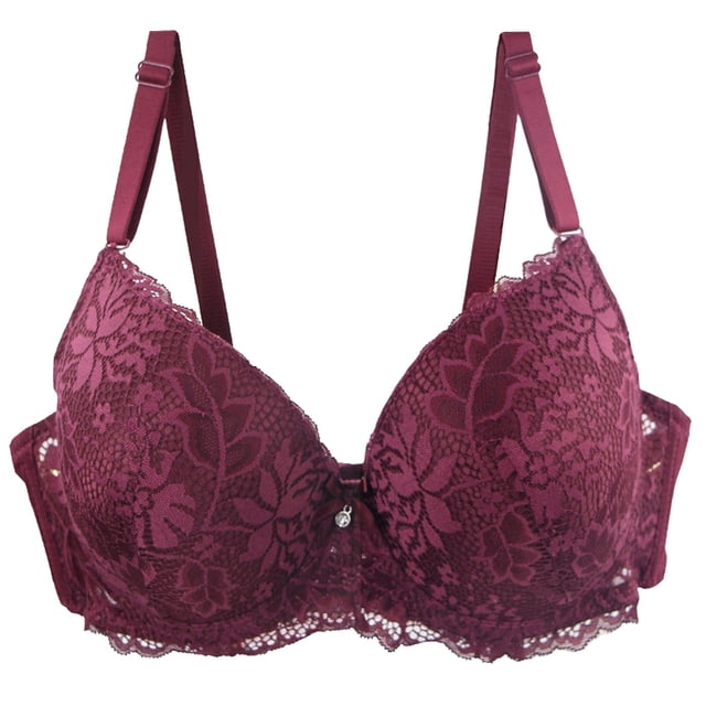 Womens Bras Middle Age Front Closure Lace Wireless Bra With Adjustable Straps Plus Size Brassiere Femme Red 90C