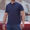 thumbnail image 2 of Birdeem Chemises pour Hommes Hommes Mode Affaires Col Rabattu Bouton Col Rabattu Poche Chemise à Manches Courtes Blouse, 2 of 12