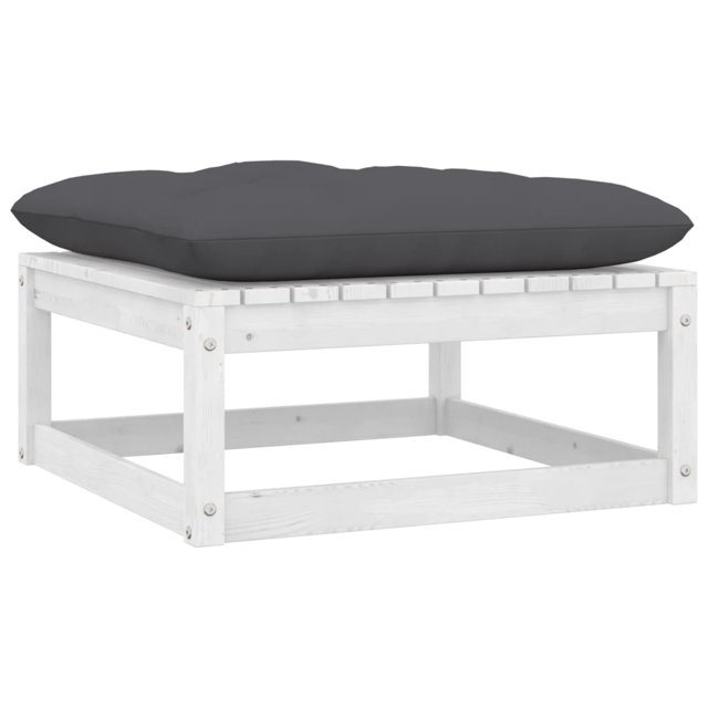 vidaXL Garden Footstool with Cushion White Solid Wood Pine