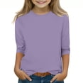 thumbnail image 2 of MeetoTime T-shirt Uni à Manches 3/4 et Col Rond pour Enfants, T-shirt pour Tout-Petits Garçons Filles 3-12 Ans, 2 of 5