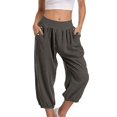 thumbnail image 2 of Timegard Womens Capri Pants Elastic High Waist Button Comfy Solid Color Casual Crop Pants with Pockets, 2 of 7