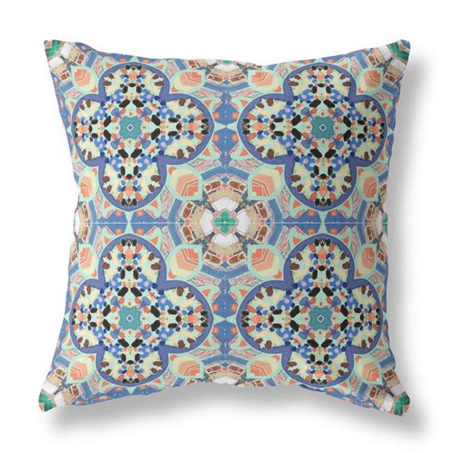 HomeRoots 411799 Coussin d'Intérieur et d'Extérieur 16 Po. Trèfle , Bleu , Violet & Pêche