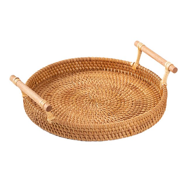 GUOOL Panier Rond Fait à la Main Présentoir de Paniers avec Poignée Organisateur de Garde-Manger Accessoires Photo 22 cm