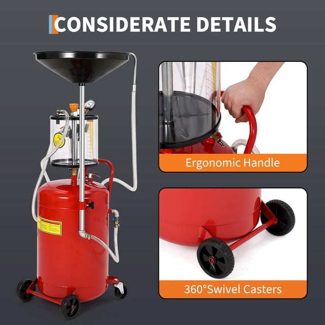 EDTara Égouttoir à Huile Usée à Air de 20 Gallons, Réservoir Portable avec Roues, Entonnoir Réglable et Tasse à Mesurer pour les Changements d'Huile