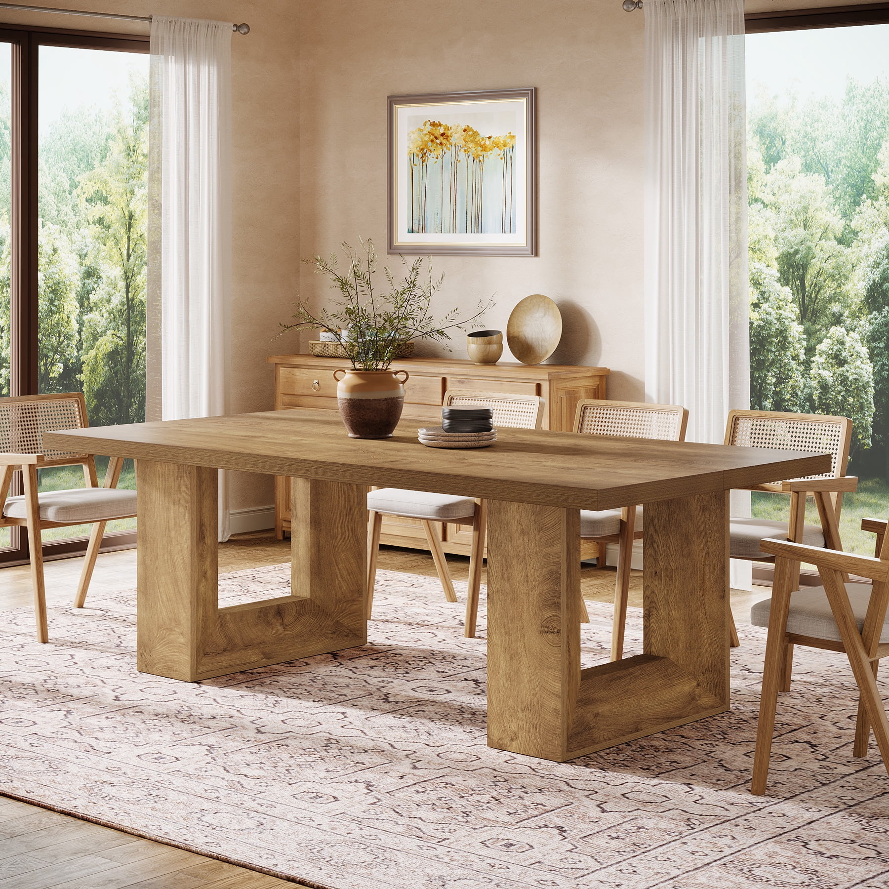 Tribesigns 63-inch Dining Table for 4-6 People, Farmhouse Rectangular Kitchen Table with Strong Geometric Frame, Brown