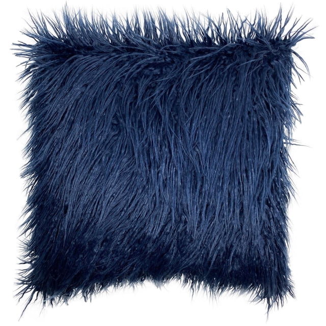 hometrends Mongolian Decorative Pillow in deep navy blue with plush, long faux fur texture and square shape, ideal as a throw pillow for home décor and accent seating, often used to add warmth and style.