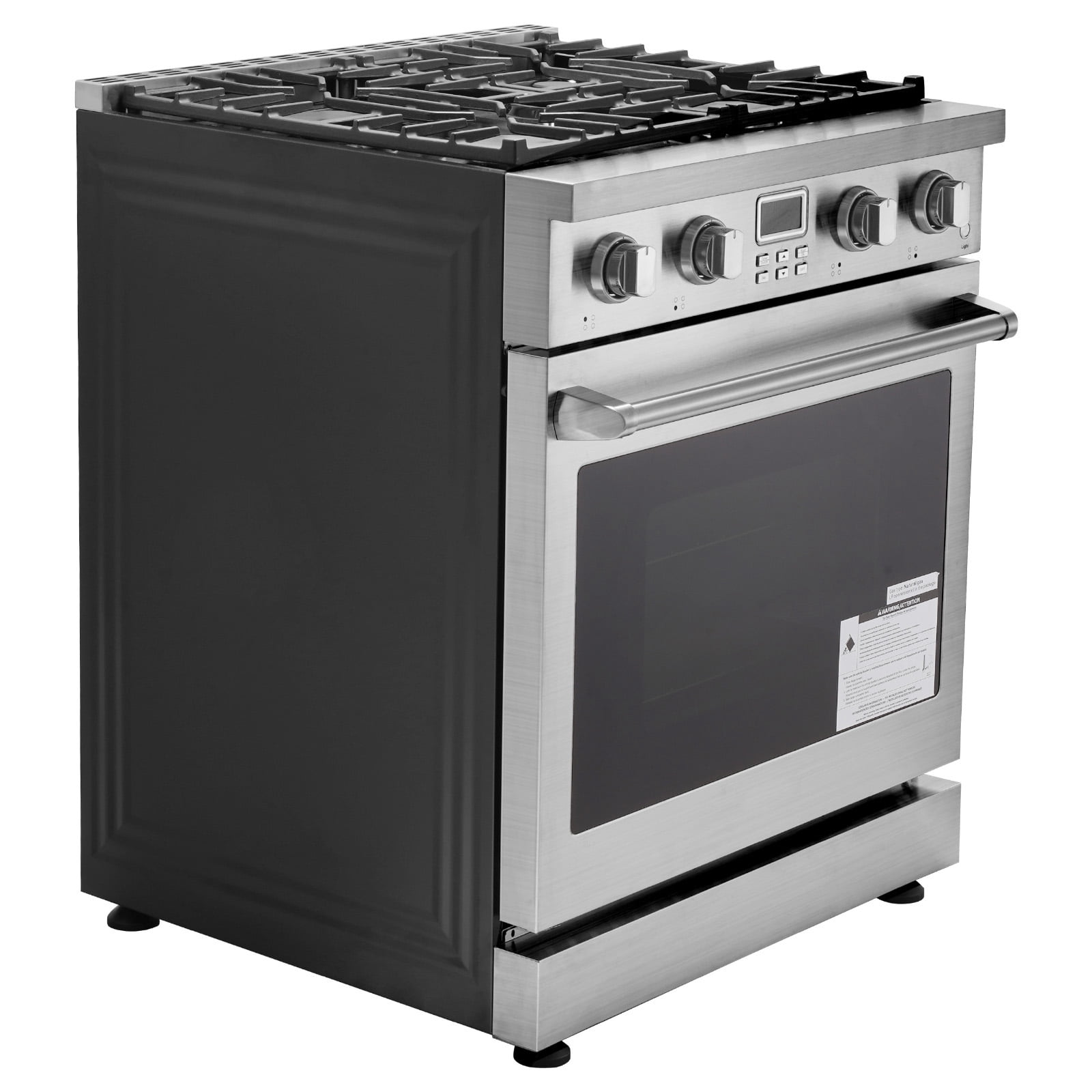 KFFKFF Gas Range Oven, 29.9 Inches Width, Freestanding Stainless Steel Stove and Oven with 4 Sealed Cooktop Burners, Easy Reach Racks, Halogen Light, 4.8 Cu. Ft. Capacity