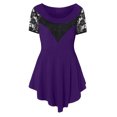 thumbnail image 4 of Leutsin Grande Taille Femme Uni Dentelle Florale Col Rond Asymétrique Trois Quarts Grande Taille Hauts Blouse Grande Taille, 4 of 5