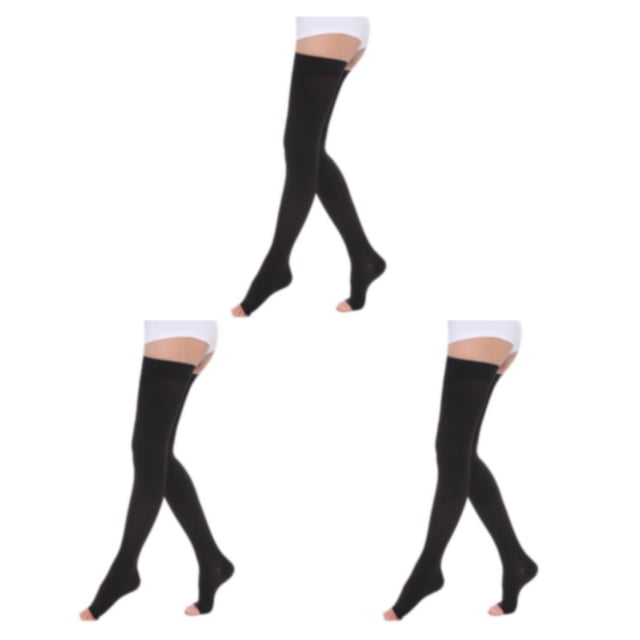 Youkk Soft And Stretchy Compression Stockings Feel All Day Long Warm Open Toe-black L 3Set