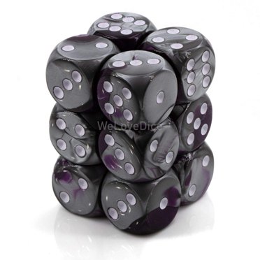DND Dice Set-Chessex D&D Dice-16mm Gemini Purple, Steel, and White Plastic Polyhedral Dice Set-Dungeons and Dragons Dice Includes 12 Dice - D6