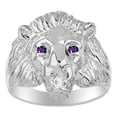 thumbnail image 1 of RYLOS Lion Head Ring with Gemstone Eyes & Diamond Mouth – Fun Designer Rings in Sterling Silver Amethyst  Jewelry Size 9, 1 of 7