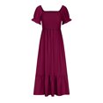 thumbnail image 4 of SMihono Robe Bohème d'Été pour Femmes Grande Taille Mode Décontractée d'Été Col Carré Uni Manches Courtes Femmes Robe pour Femmes Longues Robes, 4 of 8